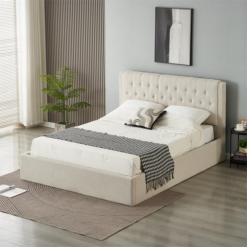 Bed IMPERATORIUS – 160×200 cm – grey boucle fabric - Product gallery 1