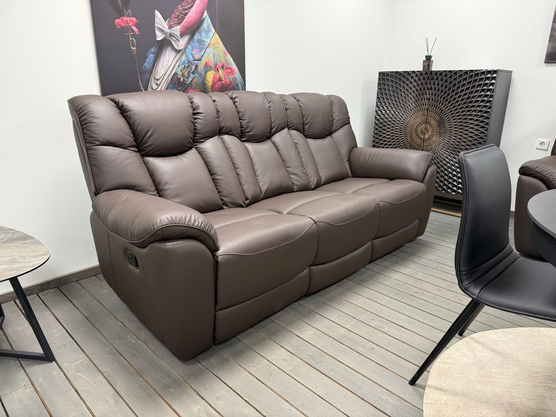 Leather three-seat sofa with two recliners COMFORT-210x90xH100 cm – brown color