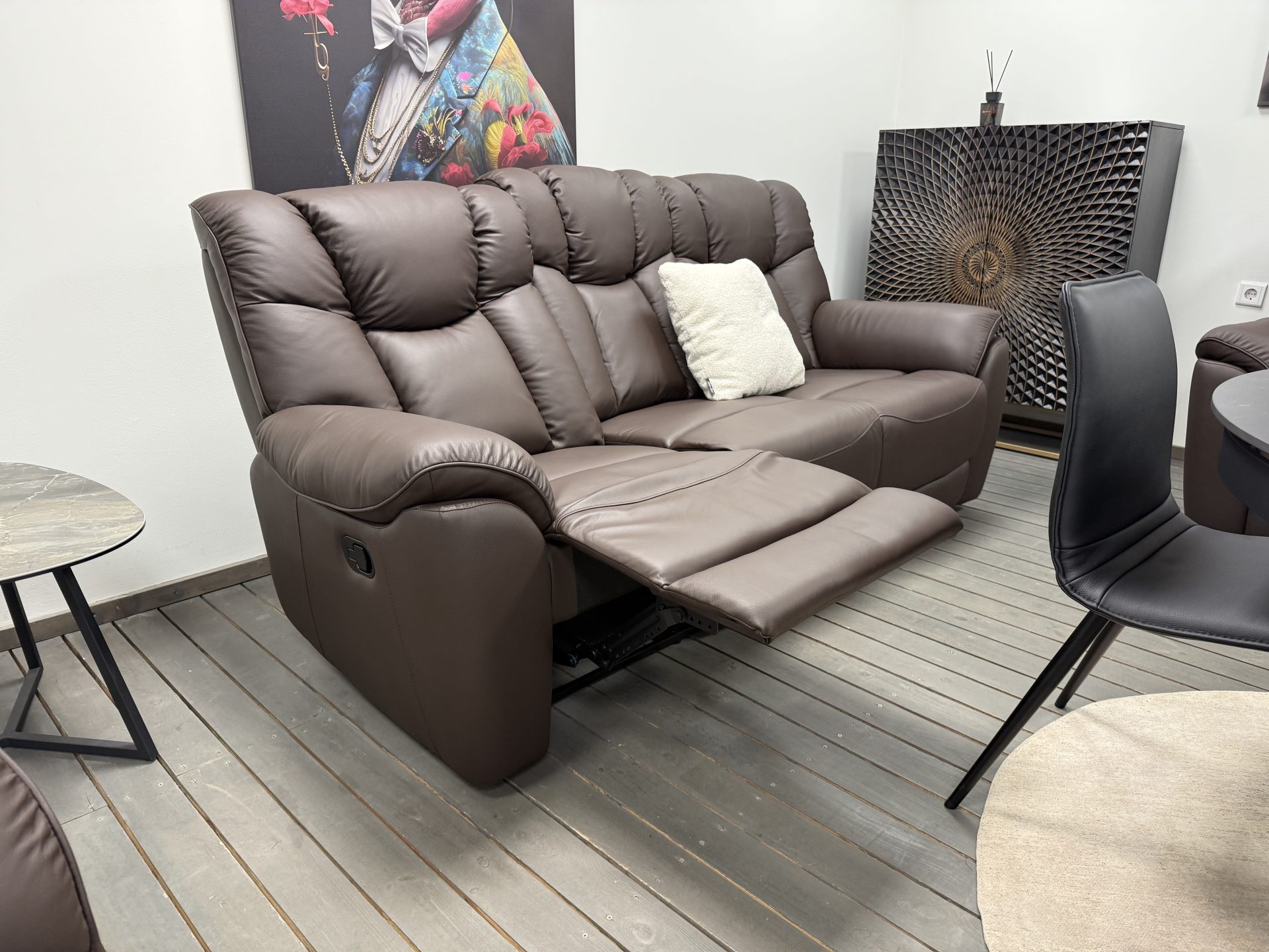 Leather three-seat sofa with two recliners COMFORT-210x90xH100 cm – brown color - Product gallery 4