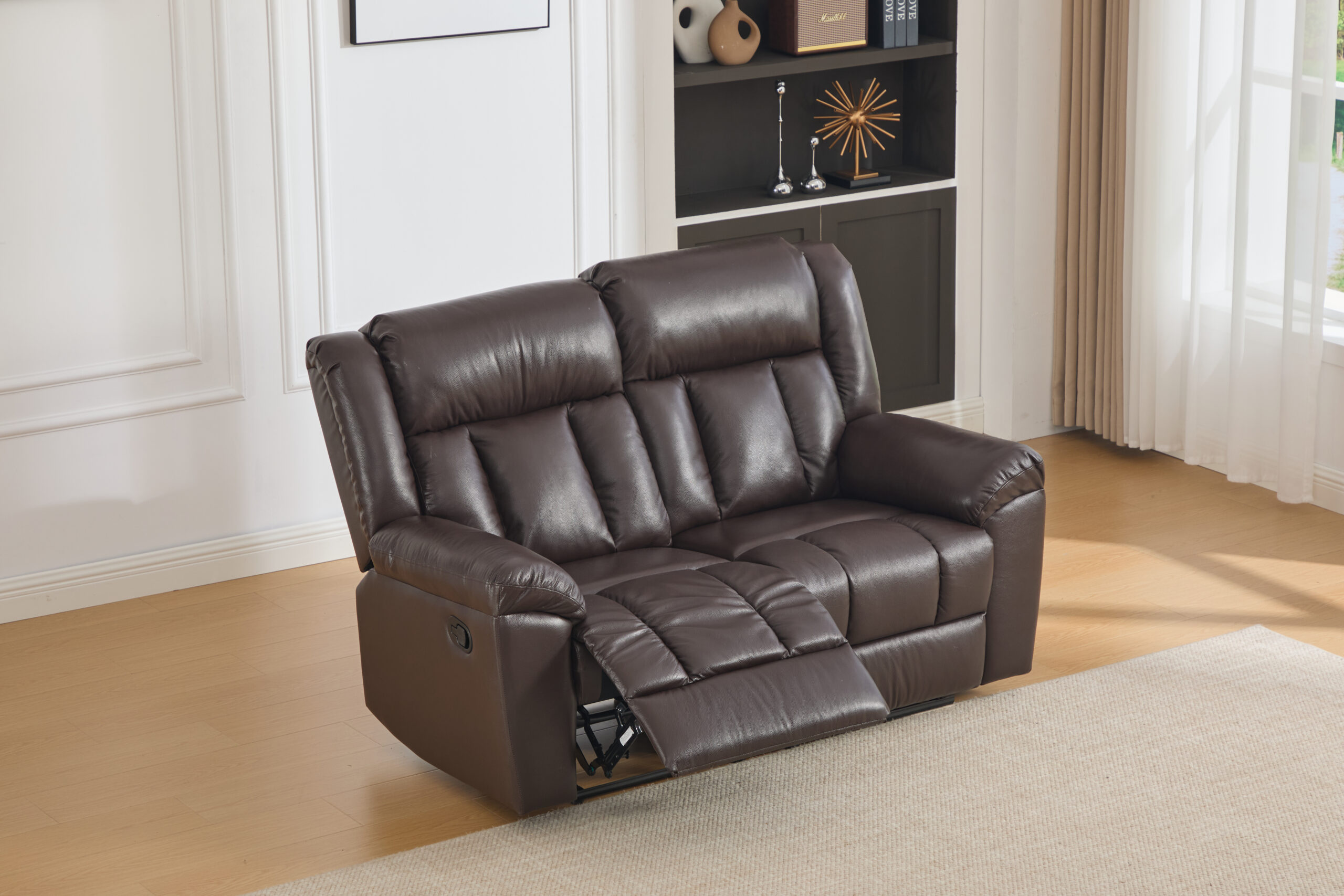 Leather two-seat sofa with recliners DETROIT-BROWN – 158x96xH107 cm - Product gallery 4