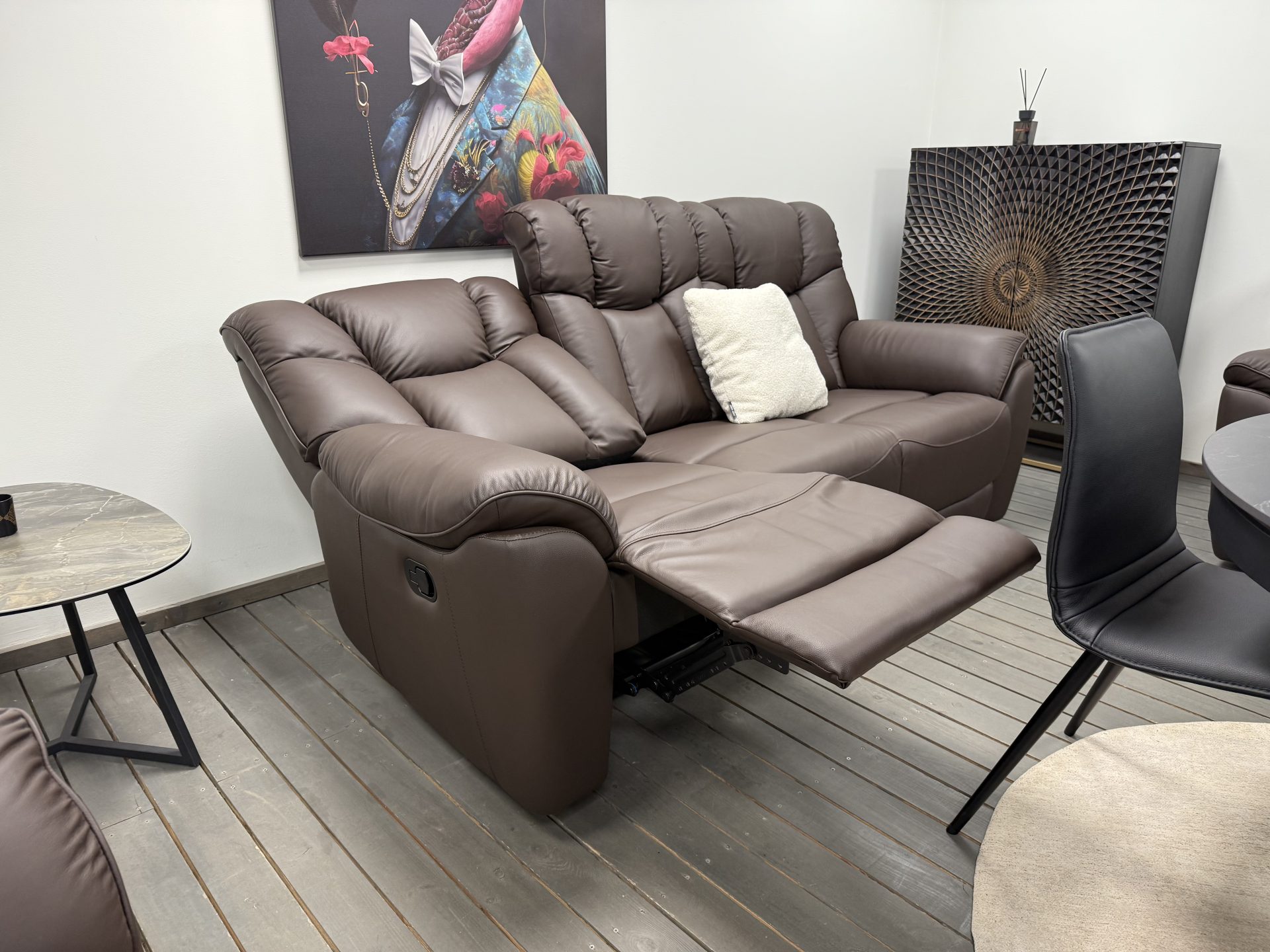 Leather three-seat sofa with two recliners COMFORT-210x90xH100 cm – brown color - Product gallery 5