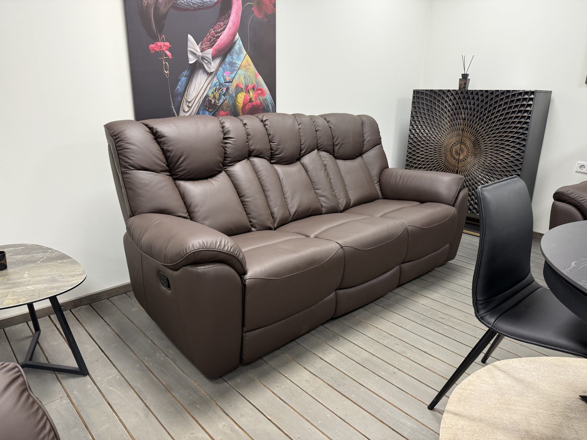 Leather three-seat sofa with two recliners COMFORT-210x90xH100 cm – brown color - Product gallery 3