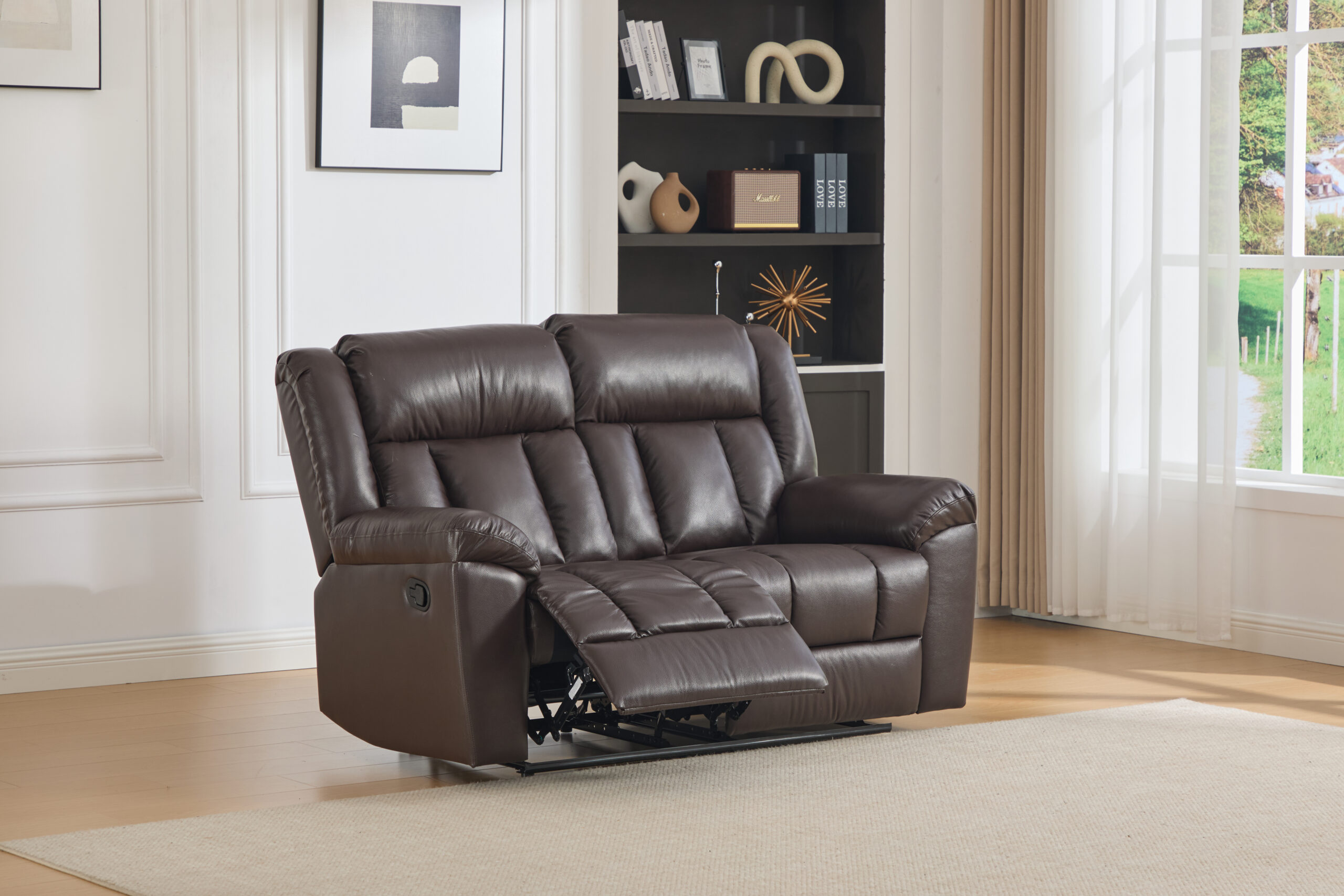 Leather two-seat sofa with recliners DETROIT-BROWN – 158x96xH107 cm - Product gallery 1