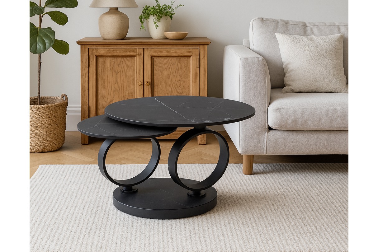 Žurnālgaldiņš RING-melns – 80 (133)x80xH43 cm - Produkta galerija 5